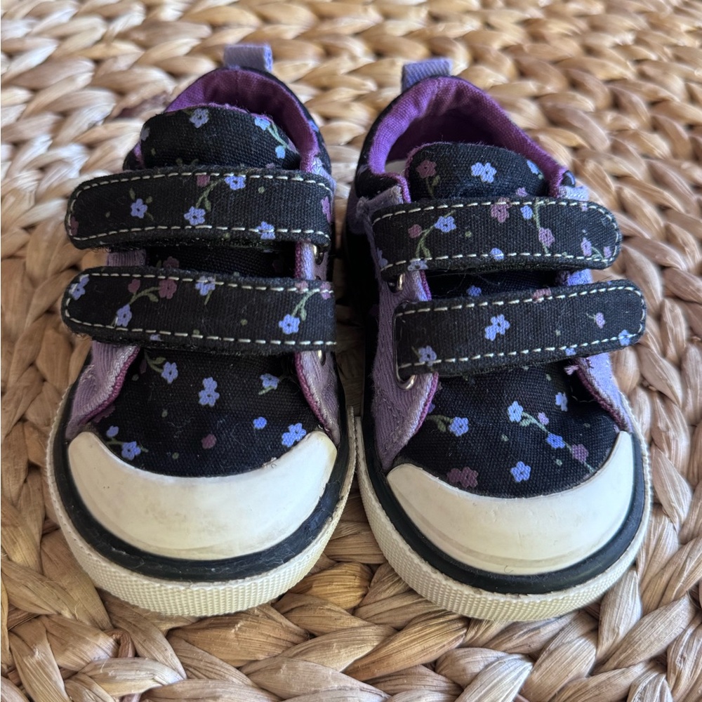 See Kai Run Floral Toddler Shoes- Black and Purple